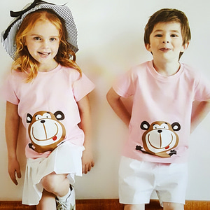 25408-원숭이-핑크(상의:15000원/하의(백):14000원)-교사용있음 어린이날티셔츠
