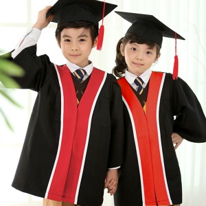 32525-졸업가운(빨강흰선+모자포함) 국내산고급형 어린이집졸업식 유치원졸업 수료식 사각모